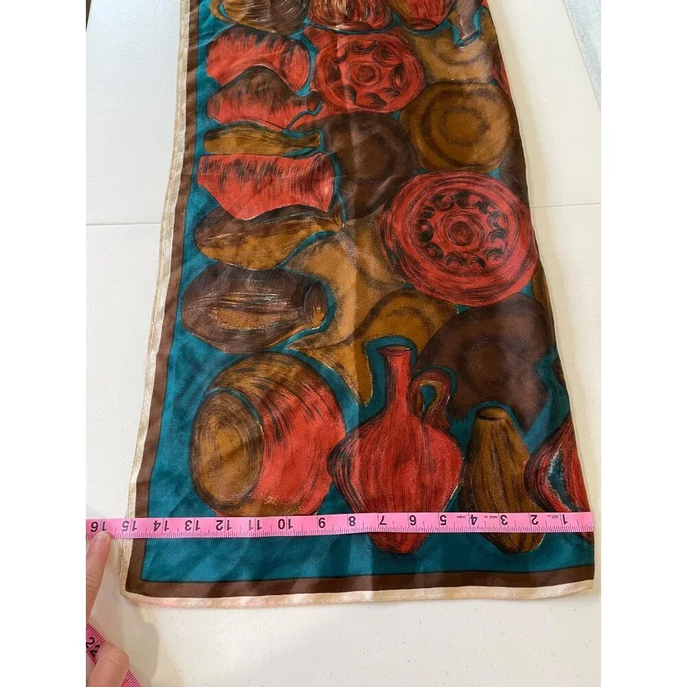 Womens Satin Abstract Pottery Square Scarf OS Vibrant Mature‎ Artsy Eclectic
